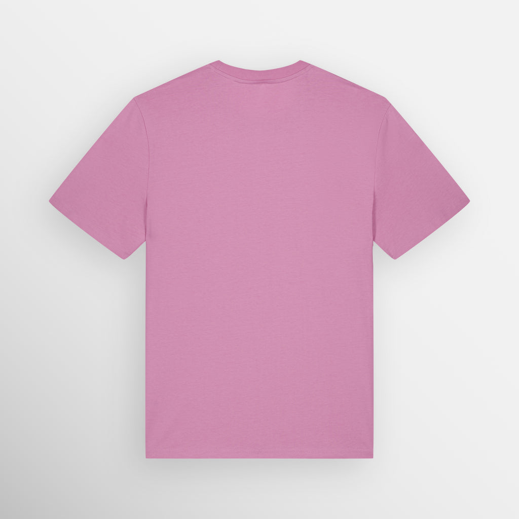 Image shows the plain back of the Bubblegum Pink coloured regular fit t-shirt.