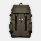 Heritage Khaki coloured sustainable eco-friendly backpack made from recycled plastic bottles and featuring a laptop sleeve and many pockets for drinks and other essentials.